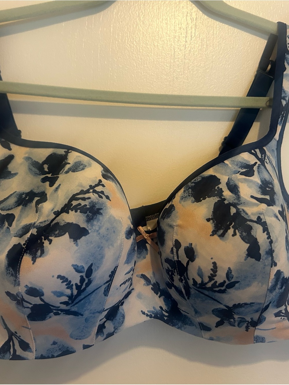 Lane Bryant Blue Floral Baloconette Underwire Bra with Light Peach Accents